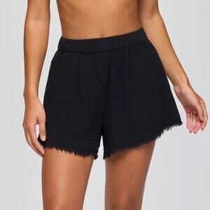 Prana Hideaways Short Women's L Black 3" Inseam Relaxed Fit Fringe Hem Gauze